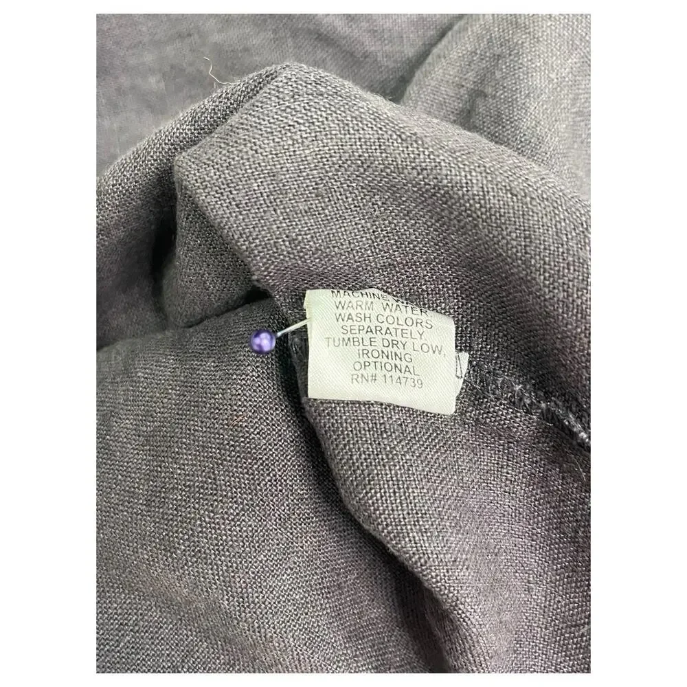 Flax Pants Womens Small Gray Linen Flood Wide Leg Cropped Lagenlook Cottage